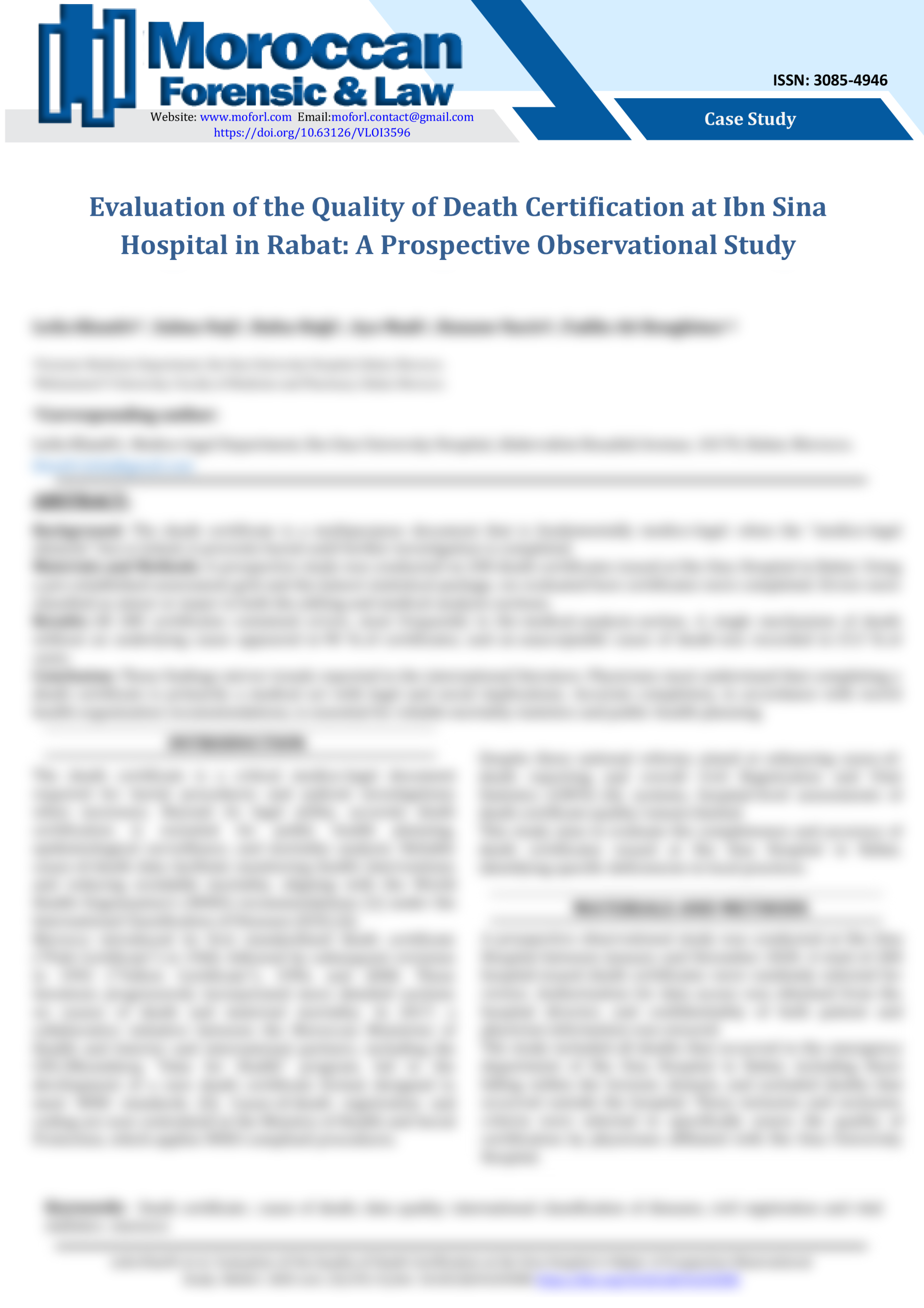 Evaluation-of-the-Quality-of-Death-Certification-at-Ibn-Sina-Hospital-in-Rabat-A-Prospective-Observational-Study-Moroccan-forensic-and-law